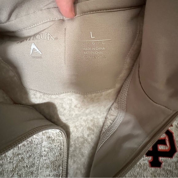 San Francisco Giants Antigua Women's Logo Fortune Quarter-Zip Pullover - Oatmeal - Picture 5 of 5